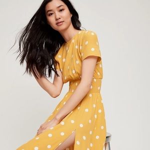 Wilfred Maxime Midi Dress Yellow & White Polka Dot Size XS
